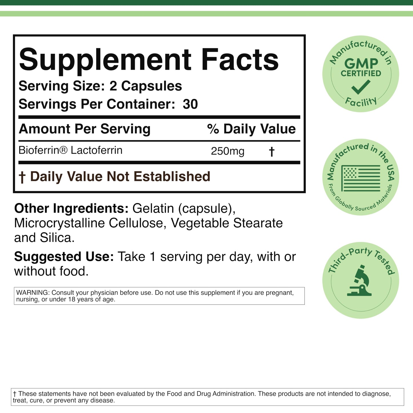 Lactoferrin 250mg – Bioferrin Lactoferrin (60 Caps) for Iron Support & Immune Health | Double Wood