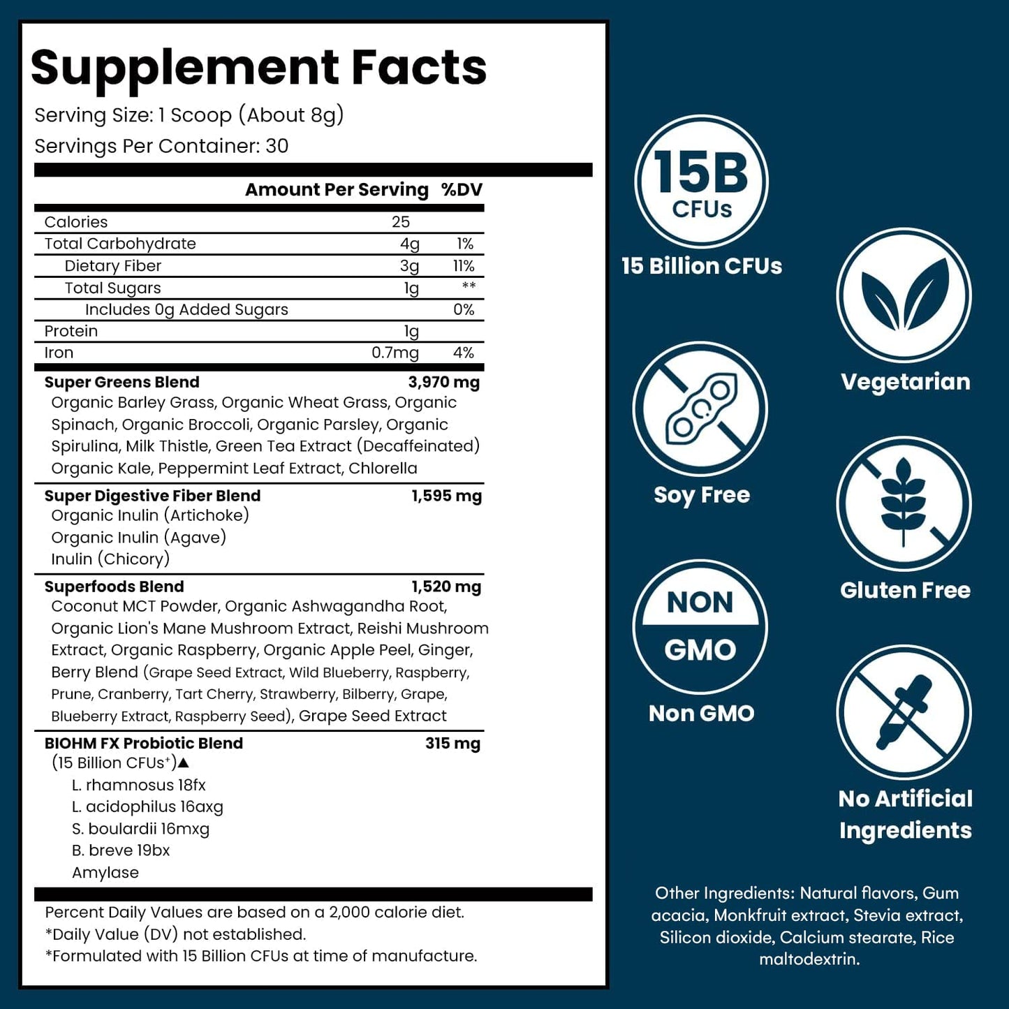 BIOHM Super Greens – 34-Ingredient Green Superfood Powder with Probiotics & Digestive Enzymes (Mixed Berry)
