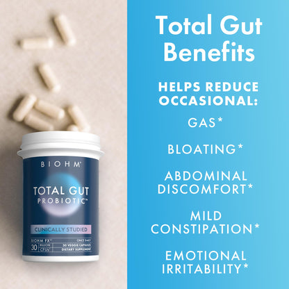 BIOHM Total Probiotic - 30 Billion CFU Daily Probiotics for Women & Men (30 Count) | Supports Digestion & Total Gut Health | Non-GMO, Vegan
