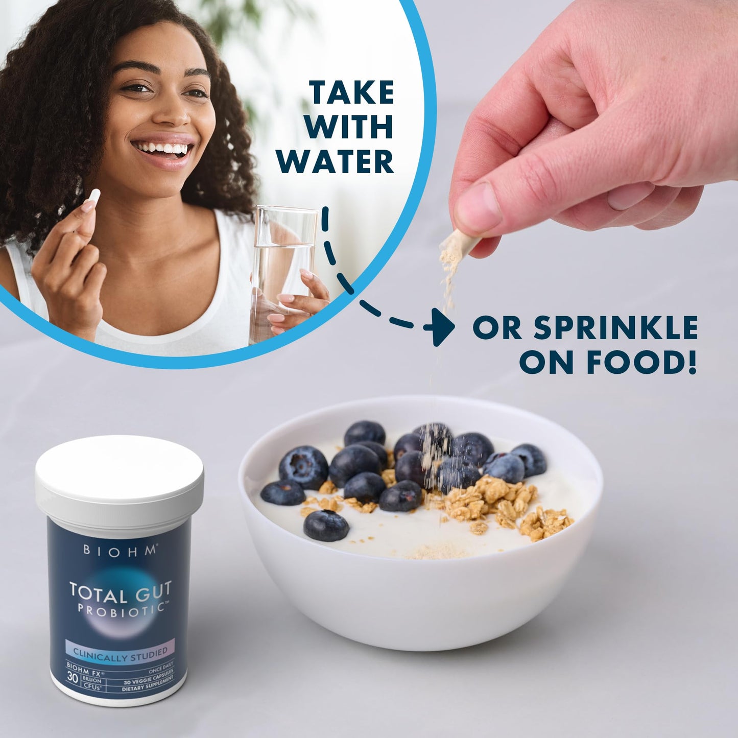 BIOHM Total Probiotic - 30 Billion CFU Daily Probiotics for Women & Men (30 Count) | Supports Digestion & Total Gut Health | Non-GMO, Vegan