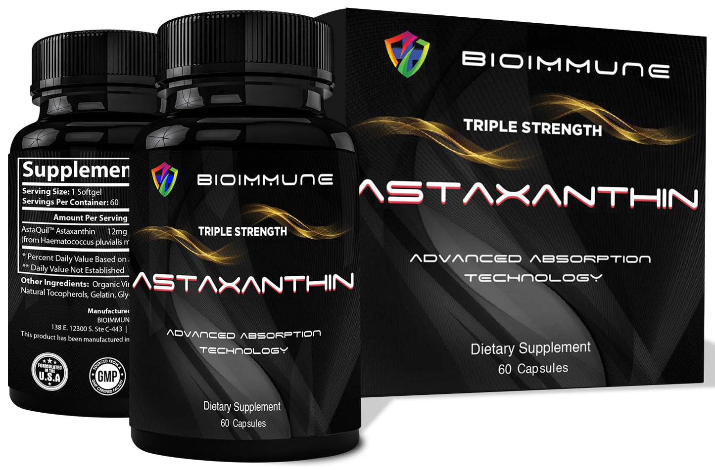 BioImmune Triple Strength AstaQuil Astaxanthin 12mg – Enhanced Absorption, 60 Softgels