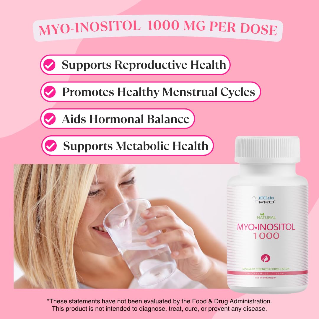 BIOLABS PRO Myo-Inositol 1000mg – 120 Caps (2-Month Supply) – Non-GMO, Gluten-Free, Kosher