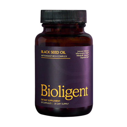 BIOLIGENT Black Seed Oil Capsules, Cold-Pressed with Thymoquin, Plant-Based Wellness for Digestion, Energy & Daily Balance, Non-GMO, Gluten Free, 30 Capsules, 30 Day Supply