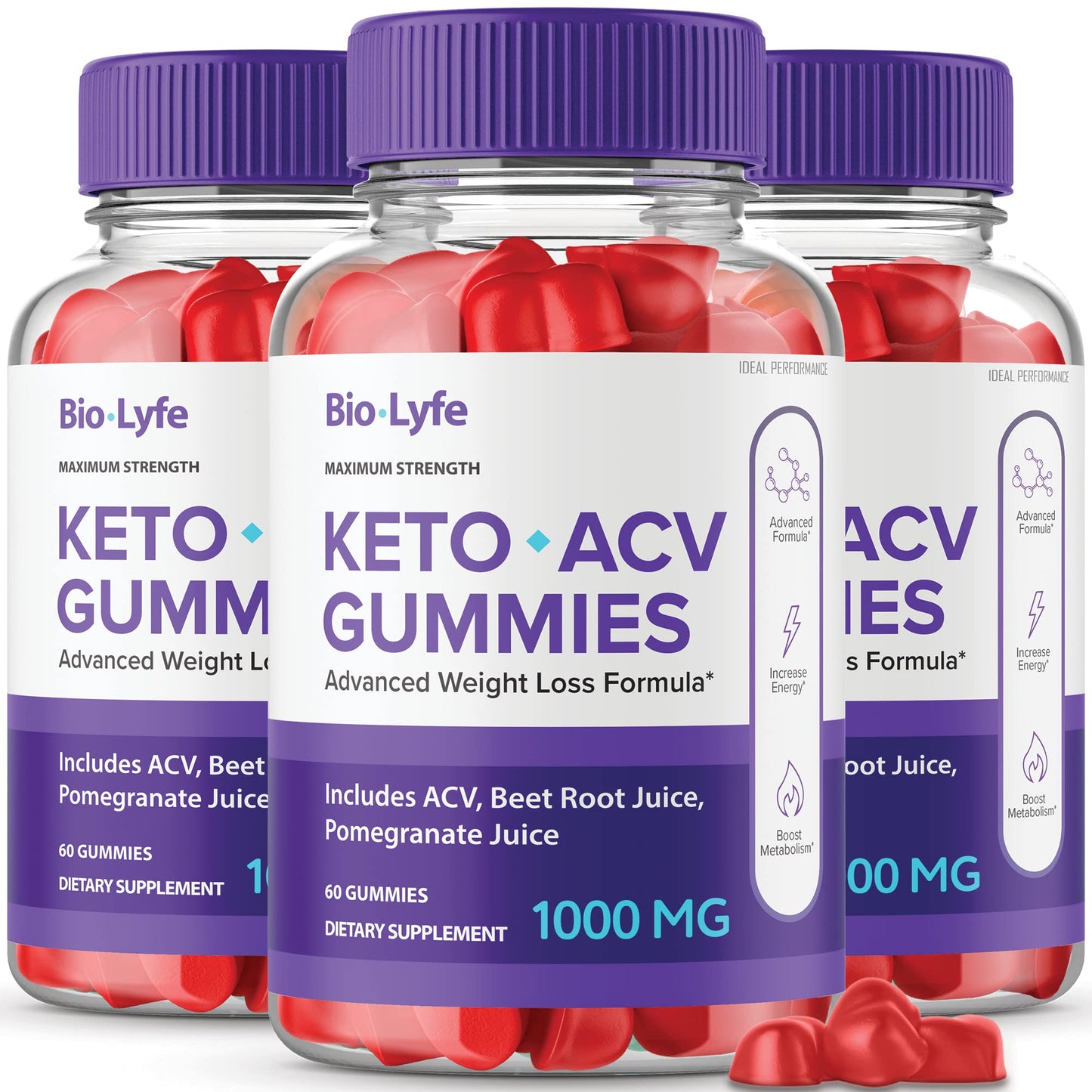 Biolyfe Keto + Gummies | ACV Keto Supplement Gummies – Maximum Strength (3 Pack) | All Natural Formula