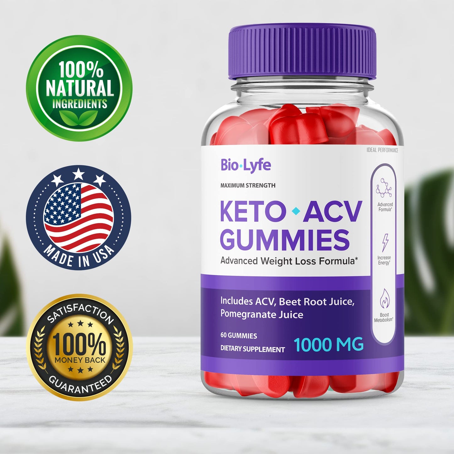 Biolyfe Keto + Gummies | ACV Keto Supplement Gummies – Maximum Strength (3 Pack) | All Natural Formula