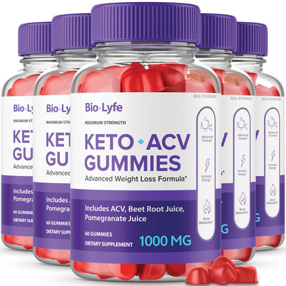 Biolyfe Keto + Gummies ACV – Maximum Strength Keto Supplement Gummies (5 Pack)