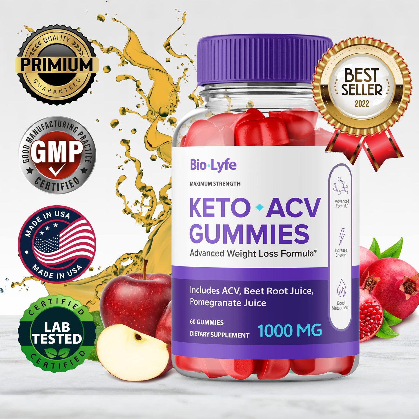 Biolyfe Keto + Gummies | ACV Keto Supplement Gummies – Maximum Strength (3 Pack) | All Natural Formula