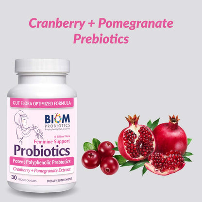 Biom Complete Feminine Balance Probiotics + Prebiotics for Women – Gluten & Dairy Free, 30 Servings