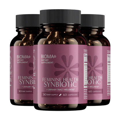 BIOMA Feminine Health Synbiotic – Probiotic Support for Vaginal pH, Urinary & Digestive Wellness (3-Pack, 180 Capsules)