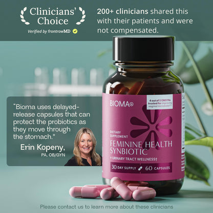 BIOMA Feminine Health Synbiotic – Probiotics, Cranberry & Tributyrin for Vaginal pH, Urinary & Digestive Support | 60 Capsules