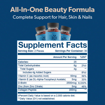 BIOMA Hair, Skin & Nails Gummies – Biotin, Collagen, Zinc, Vitamin C & D – Gluten-Free, 180 Gummies