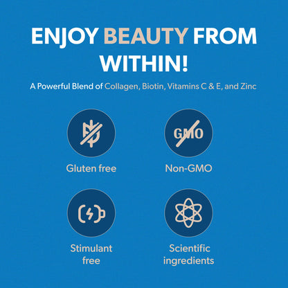 BIOMA Hair, Skin & Nails Gummies – Biotin, Collagen, Zinc, Vitamin C & D – Gluten-Free, 180 Gummies