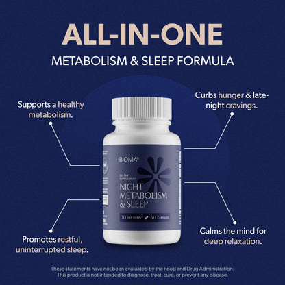 BIOMA Night Metabolism & Sleep – Supports Metabolism, Sleep & Digestive Health | 60 Capsules