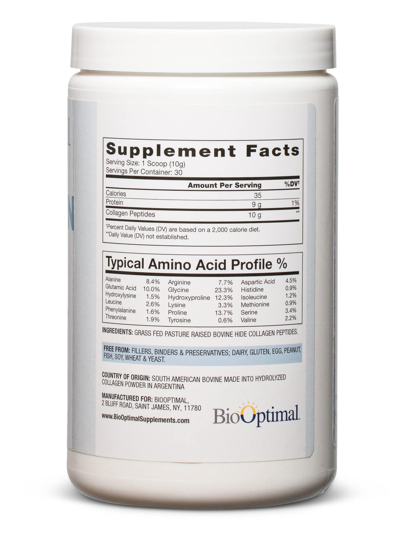 BioOptimal Collagen Peptides Powder – Grass-Fed, Pasture-Raised Hydrolyzed Protein Supplement for Skin, Hair & Nails – Non-GMO, Zero Sugar | 30 Servings