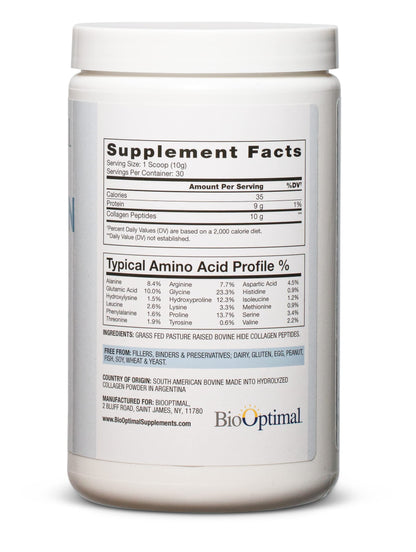 BioOptimal Collagen Peptides Powder – Grass-Fed, Pasture-Raised Hydrolyzed Protein Supplement for Skin, Hair & Nails – Non-GMO, Zero Sugar | 30 Servings