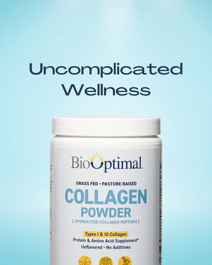 BioOptimal Collagen Peptides Powder – Grass-Fed, Pasture-Raised Hydrolyzed Protein Supplement for Skin, Hair & Nails – Non-GMO, Zero Sugar | 30 Servings