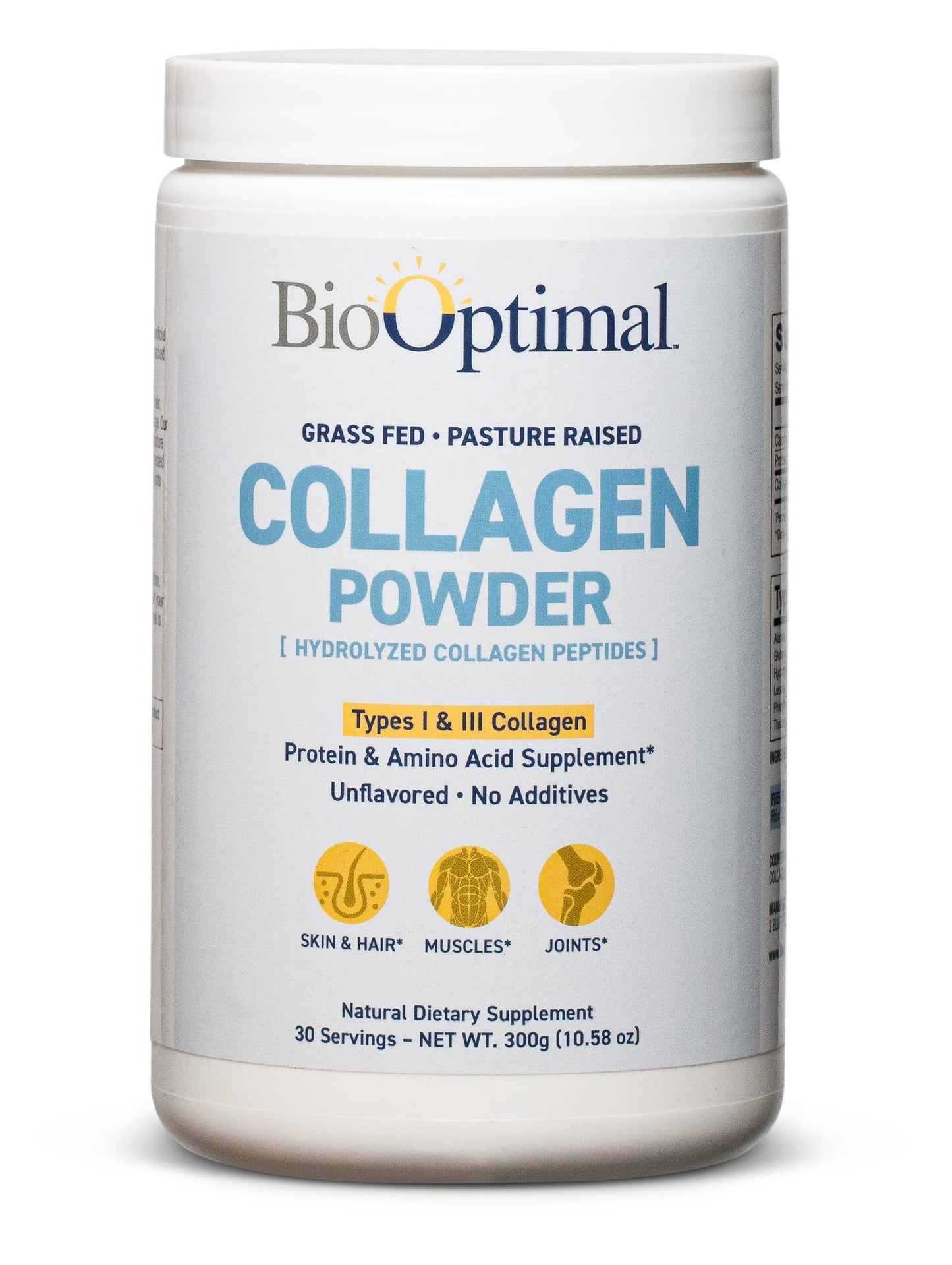 BioOptimal Collagen Peptides Powder – Grass-Fed, Pasture-Raised Hydrolyzed Protein Supplement for Skin, Hair & Nails – Non-GMO, Zero Sugar | 30 Servings