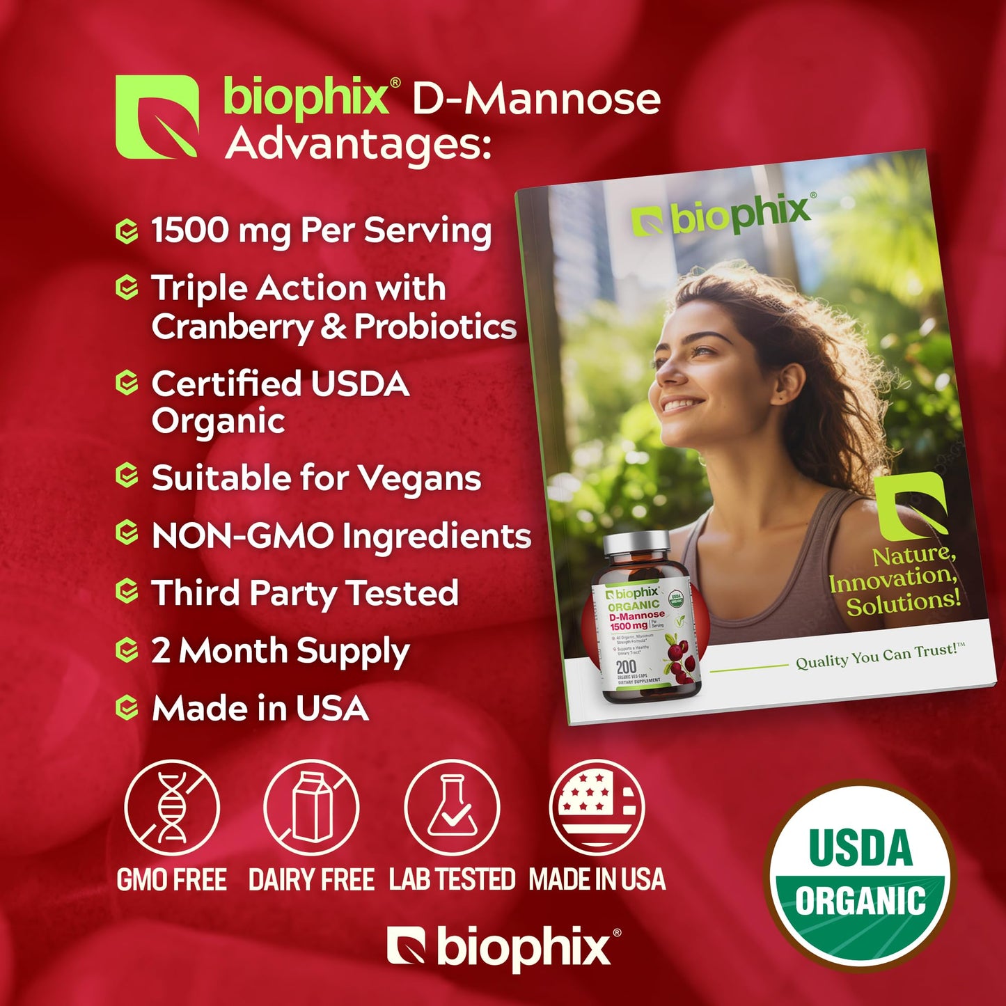 Biophix D-Mannose 1500 mg – 200 Veggie Caps | USDA Organic, Non-GMO, Vegan-Friendly