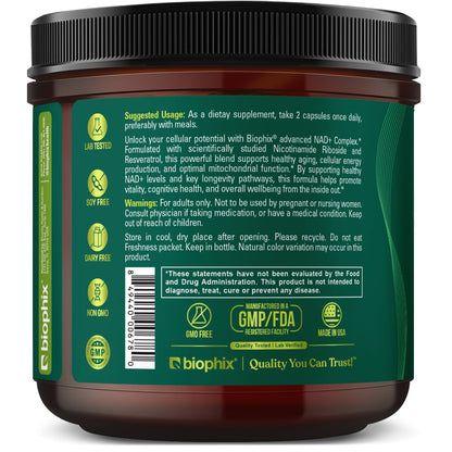 Biophix NAD+ Liposomal Supplement – 1000 mg/Serving | NR, Resveratrol & Quercetin | 100 Veg Caps
