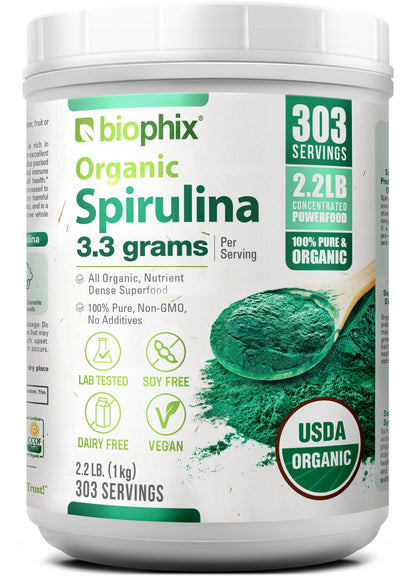 Biophix Organic Spirulina Powder - 2.2 Lbs, 100% Pure, Vegan, Non-GMO, USDA Certified