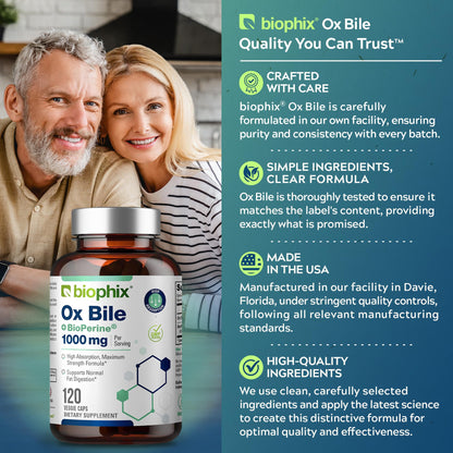Biophix Ox Bile 1000 mg with BioPerine | 120 Veggie Capsules - Pack of 2