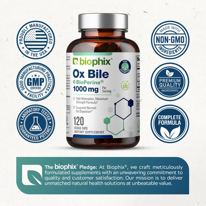Biophix Ox Bile 1000 mg with BioPerine | 120 Veggie Capsules - Pack of 2