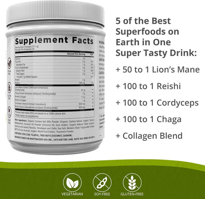 BIOptimizers Mushroom Coffee Alternative – Salted Caramel with Lion's Mane, Chaga, Reishi + Collagen & MCT (15 Servings)