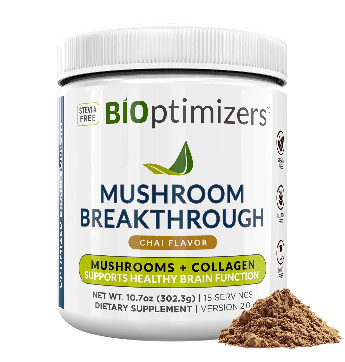 BIOptimizers Mushroom Coffee Alternative – Chai Drink with Lion’s Mane, Chaga, Reishi + Collagen – 15 Servings