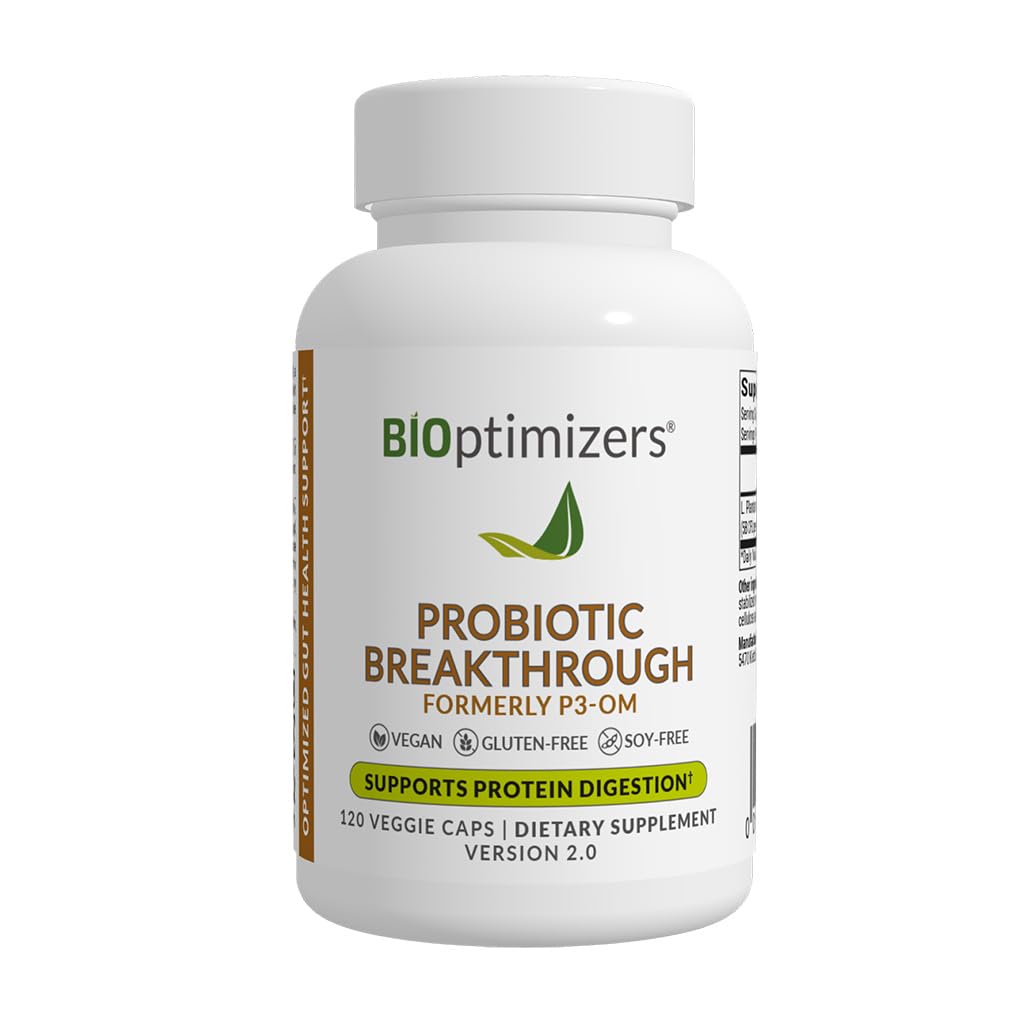 BIOptimizers Probiotic Breakthrough – Lactobacillus Plantarum OM Probiotics & Prebiotics for Gut Health, Digestion & Immunity – 120 Vegan Capsules