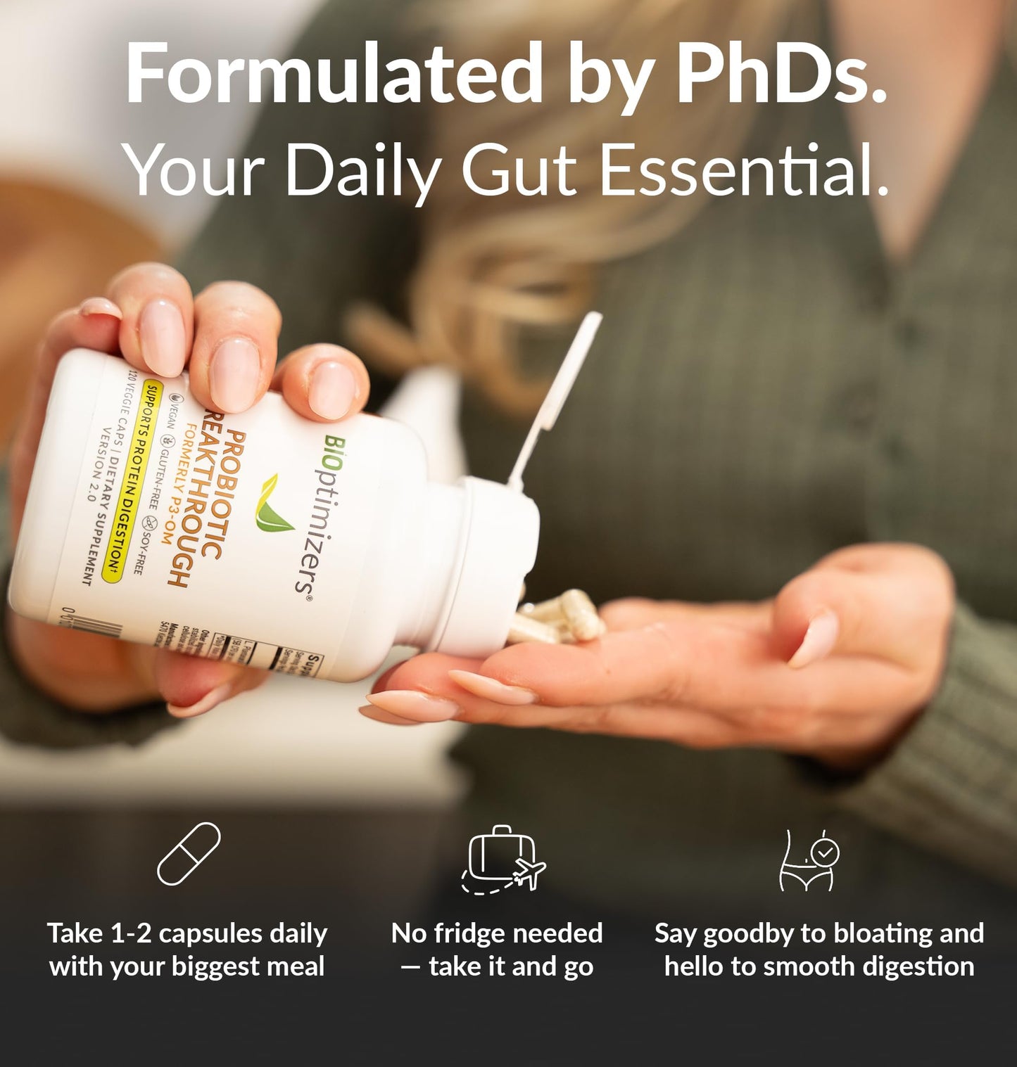 BIOptimizers Probiotic Breakthrough – Lactobacillus Plantarum OM Probiotics & Prebiotics for Gut Health, Digestion & Immunity – 120 Vegan Capsules