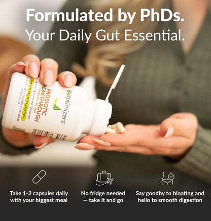 BIOptimizers Probiotic Breakthrough – Lactobacillus Plantarum OM Probiotics & Prebiotics for Gut, Digestive & Immune Support | 60 Vegan Capsules