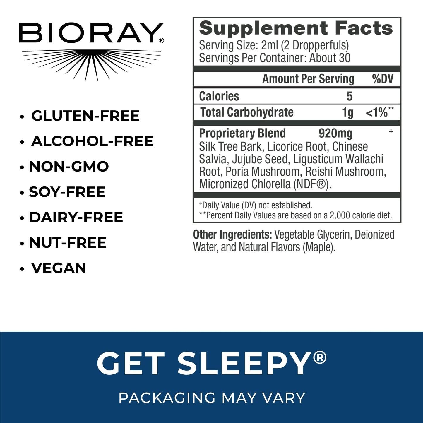 BIORAY Daily Get Sleepy – Sleep Support Liquid with Medicinal Mushrooms & Micronized Chlorella