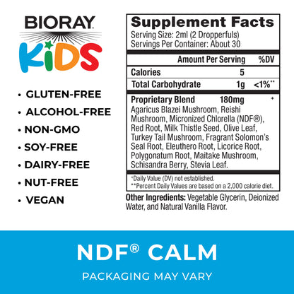 BIORAY Kids NDF Calm Vanilla - 2 fl oz | Liver Support & Toxin Removal | Non-GMO, Vegan, Gluten Free