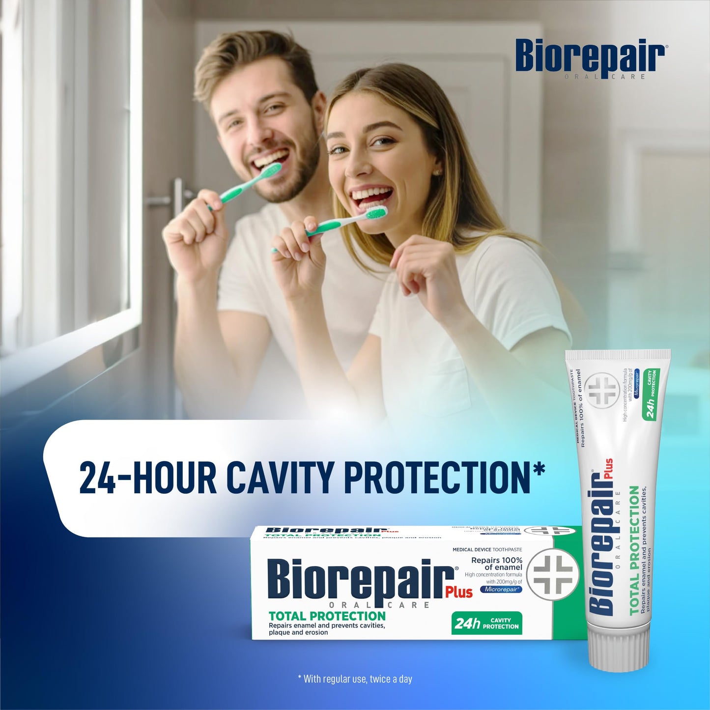 Biorepair Total Protection Plus Toothpaste w/microRepair Hydroxyapatite – No Fluoride – Remineralize & Repair Enamel – 2.54oz