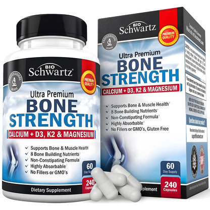 BioSchwartz Bone Strength – Gentle 9-in-1 Calcium Mg Zn D3 K2 for Women & Men