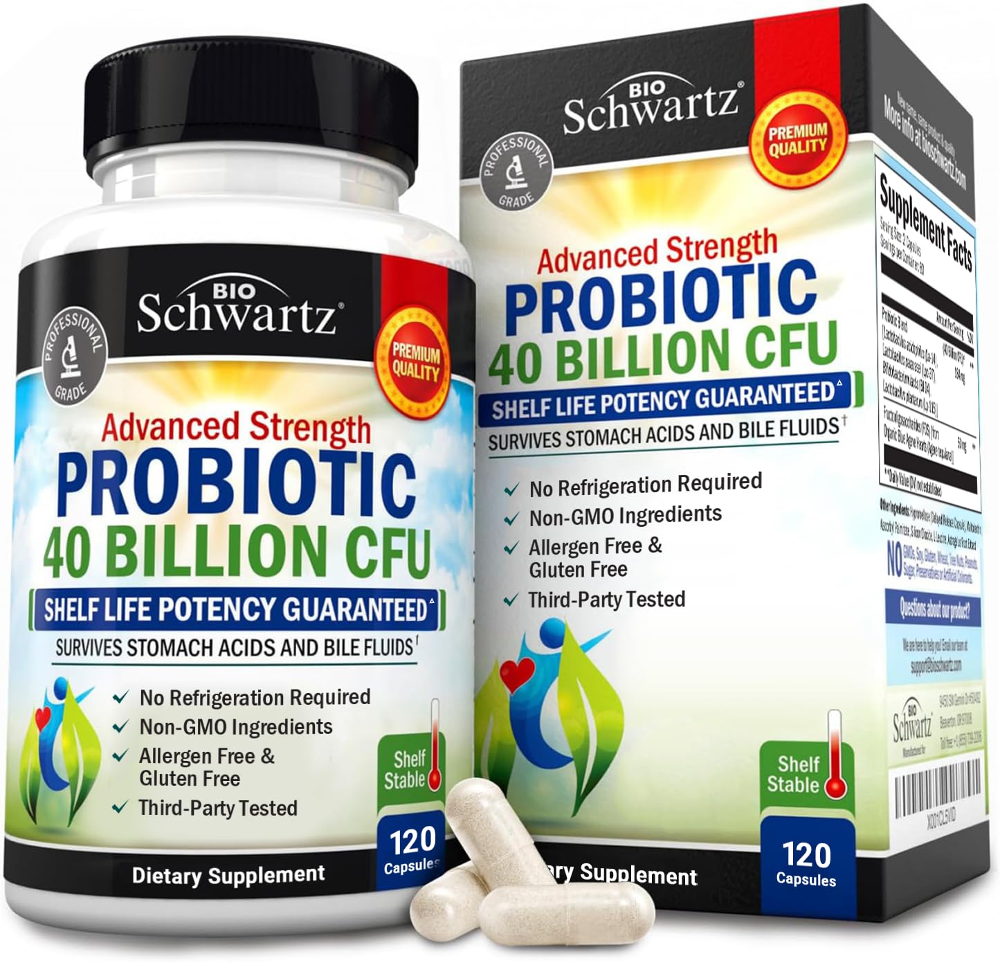 BioSchwartz Daily Probiotic – 40B CFU for Gut Health, 120 Count