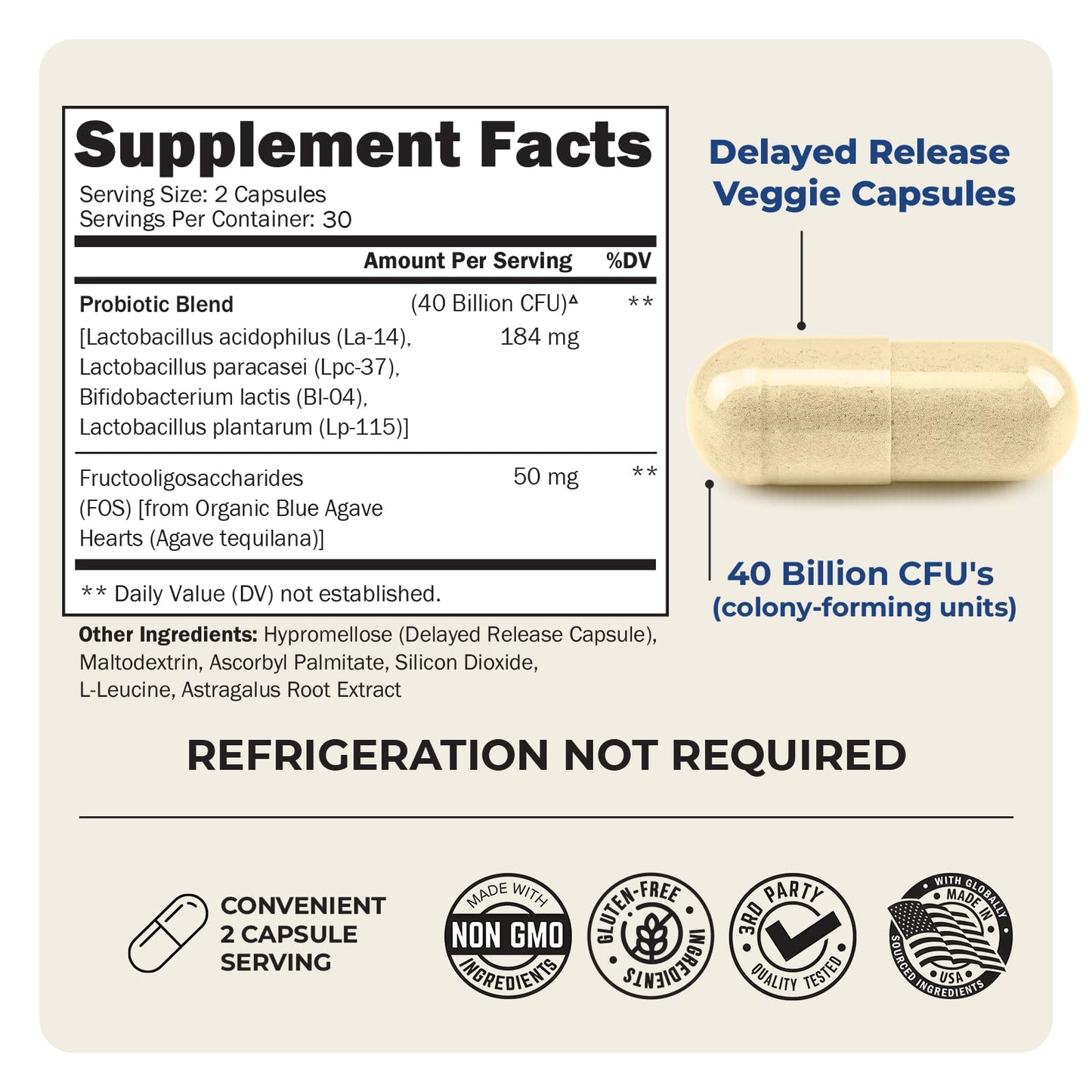 BioSchwartz Daily Probiotic - 40 Billion CFU for Gut Health with Astragalus - Shelf-Stable 60 Count