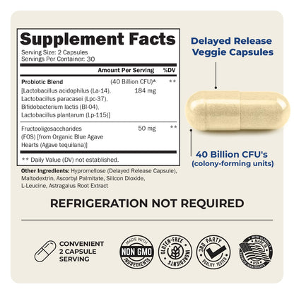 BioSchwartz Daily Probiotic - 40 Billion CFU for Gut Health with Astragalus - Shelf-Stable 60 Count