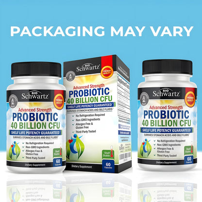 BioSchwartz Daily Probiotic - 40 Billion CFU for Gut Health with Astragalus - Shelf-Stable 60 Count