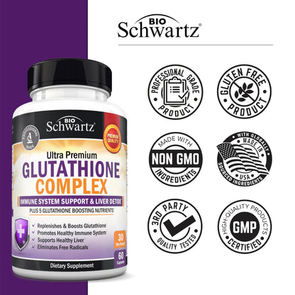 BioSchwartz Glutathione 500mg – Liver Detox & Immune Support | 60 Capsules