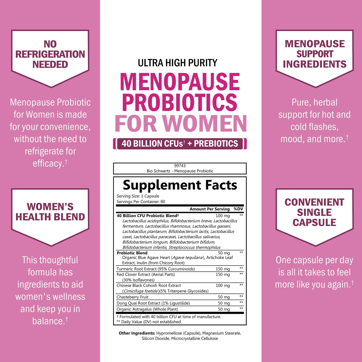 BioSchwartz Menopause Probiotics – 40B CFU, 60 Capsules, Non-GMO | Supports Balance & Comfort