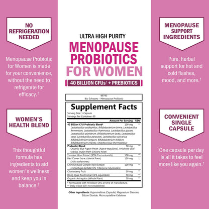 BioSchwartz Menopause Probiotics – 40B CFU, 60 Capsules, Non-GMO | Supports Balance & Comfort