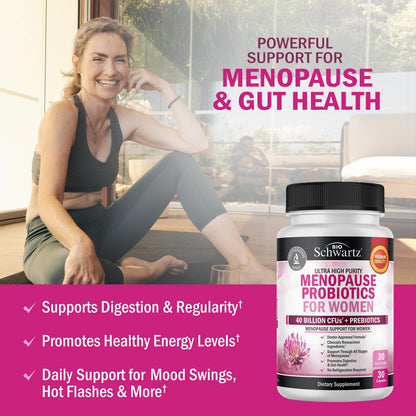 BioSchwartz Menopause Probiotics - 40 Billion CFU for Women | 30 Servings, Non-GMO