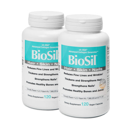 Biosil 120 Vegan Capsules – Pack of 2 with ch-OSA | Collagen Support for Hair, Skin & Nails | GMO Free