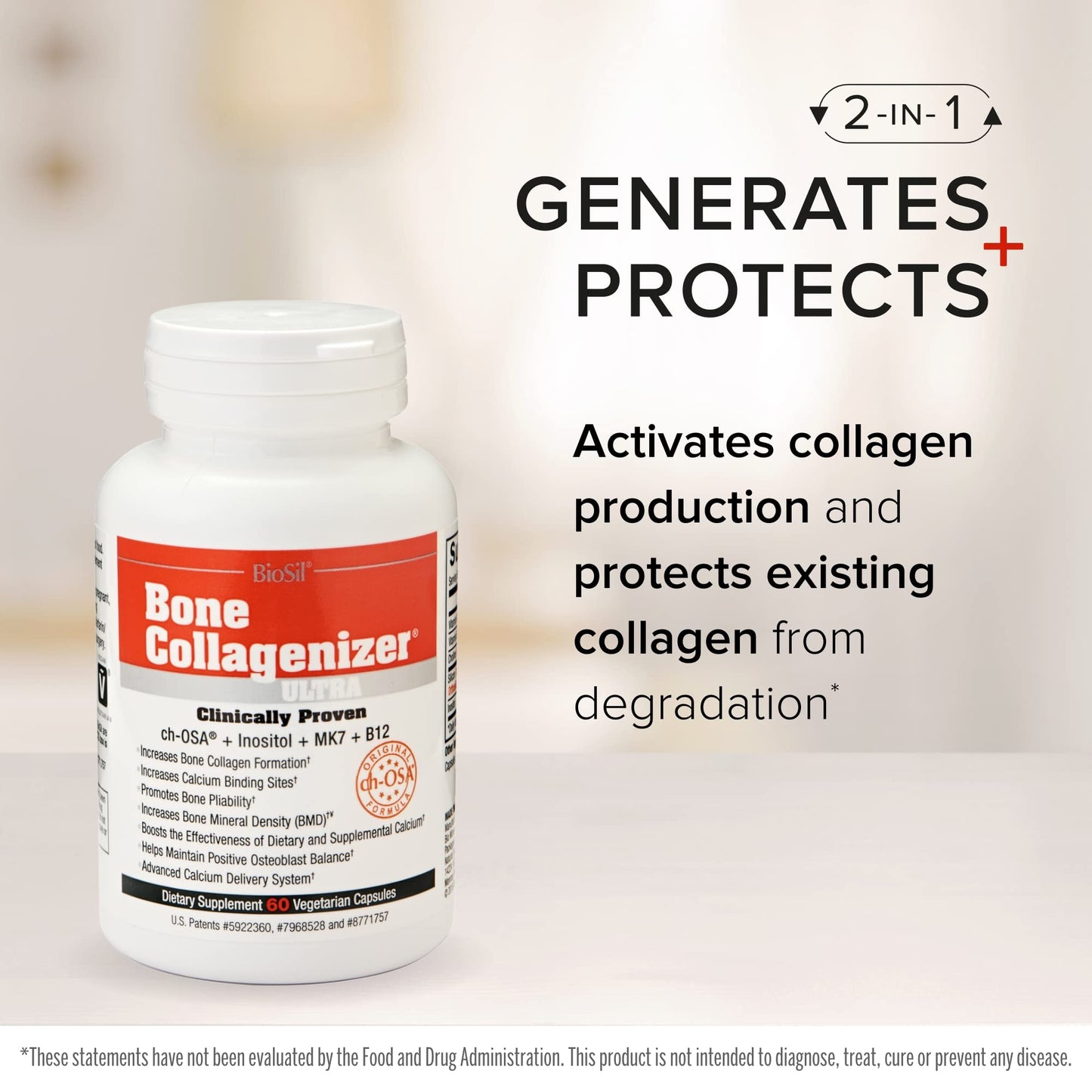 Biosil Bone Collagenizer Ultra – 60 Veggie Capsules | ch-OSA, MK7, B12, GMO Free