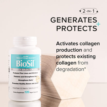 Biosil 120 Vegan Capsules – Pack of 2 with ch-OSA | Collagen Support for Hair, Skin & Nails | GMO Free