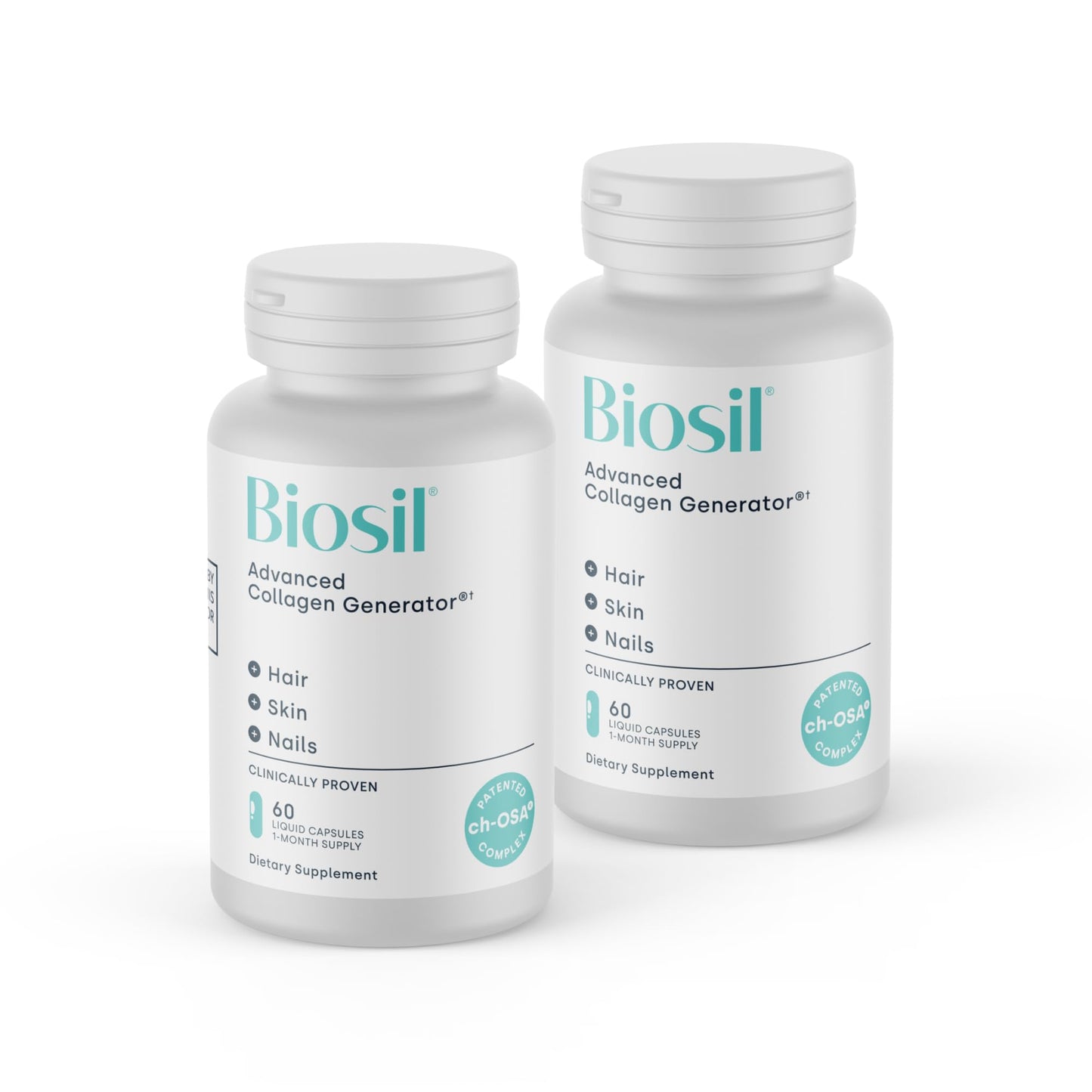Biosil Collagen Booster Supplement - 60 Liquid Capsules, Pack of 2 - Patented ch-OSA Activator for Skin, Hair, Nails & Joints - Supports Natural Production - 60-Day Supply