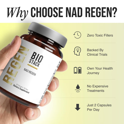 BIOSTACK NAD Regen (30 Days) – NAD+ Booster with NAD3, Yüth Spermidine, Resveratrol & Niacinamide | Anti-Aging & Longevity