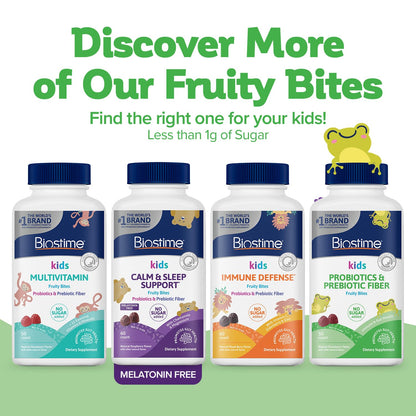 Biostime Kids Prebiotic & Probiotic Gummies (Ages 4+) | Probiotics for Kids | Includes 2 Billion CFU to Support Digestive Health| No added sugar Fruity Bites | Free from Top 9 Allergens |50 Count