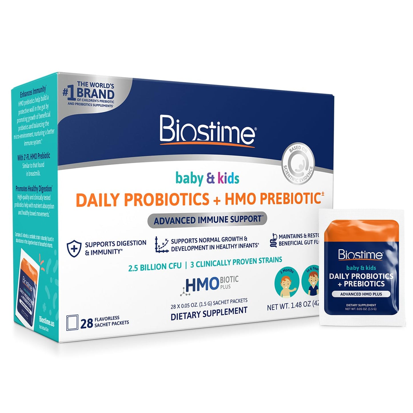 Biostime Baby Probiotic for Kids with HMO & Prebiotic Fiber – Immune Support & Digestion – 28 Powder Packets